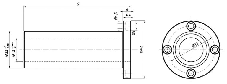 Lmef L Obr Rolamento Linear Longo Com Flange Cil Ndrica